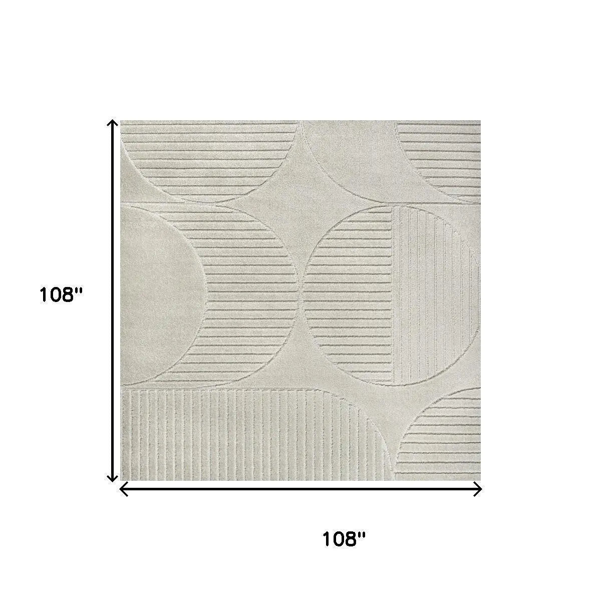 9' Ivory And Cream Square Striped Indoor Outdoor Area Rug Homeroots Outdoor
