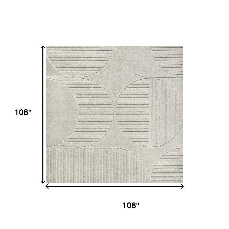 9' Ivory And Cream Square Striped Indoor Outdoor Area Rug Homeroots Outdoor