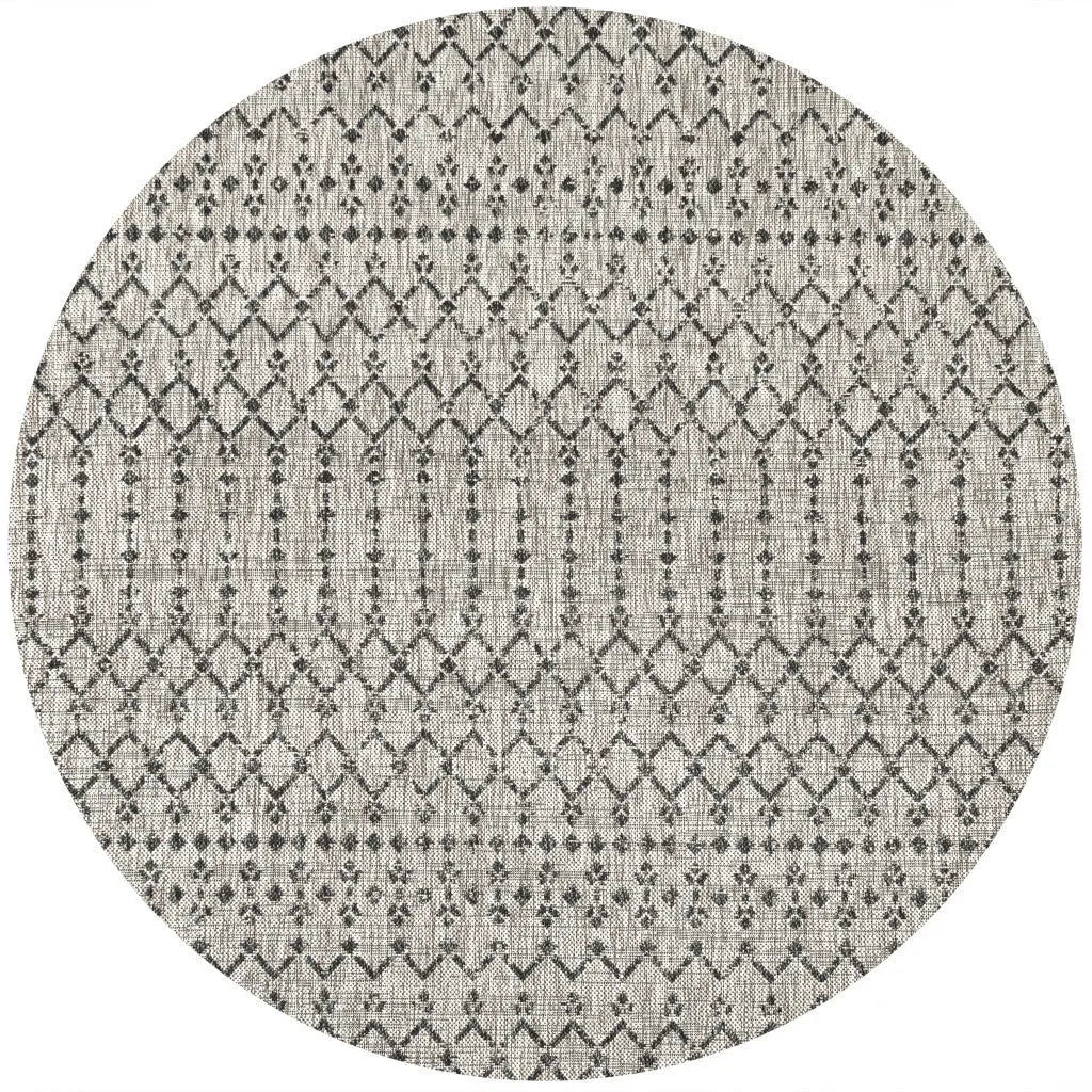 9' Light Gray And Black Round Trellis Indoor Outdoor Area Rug Homeroots Outdoor