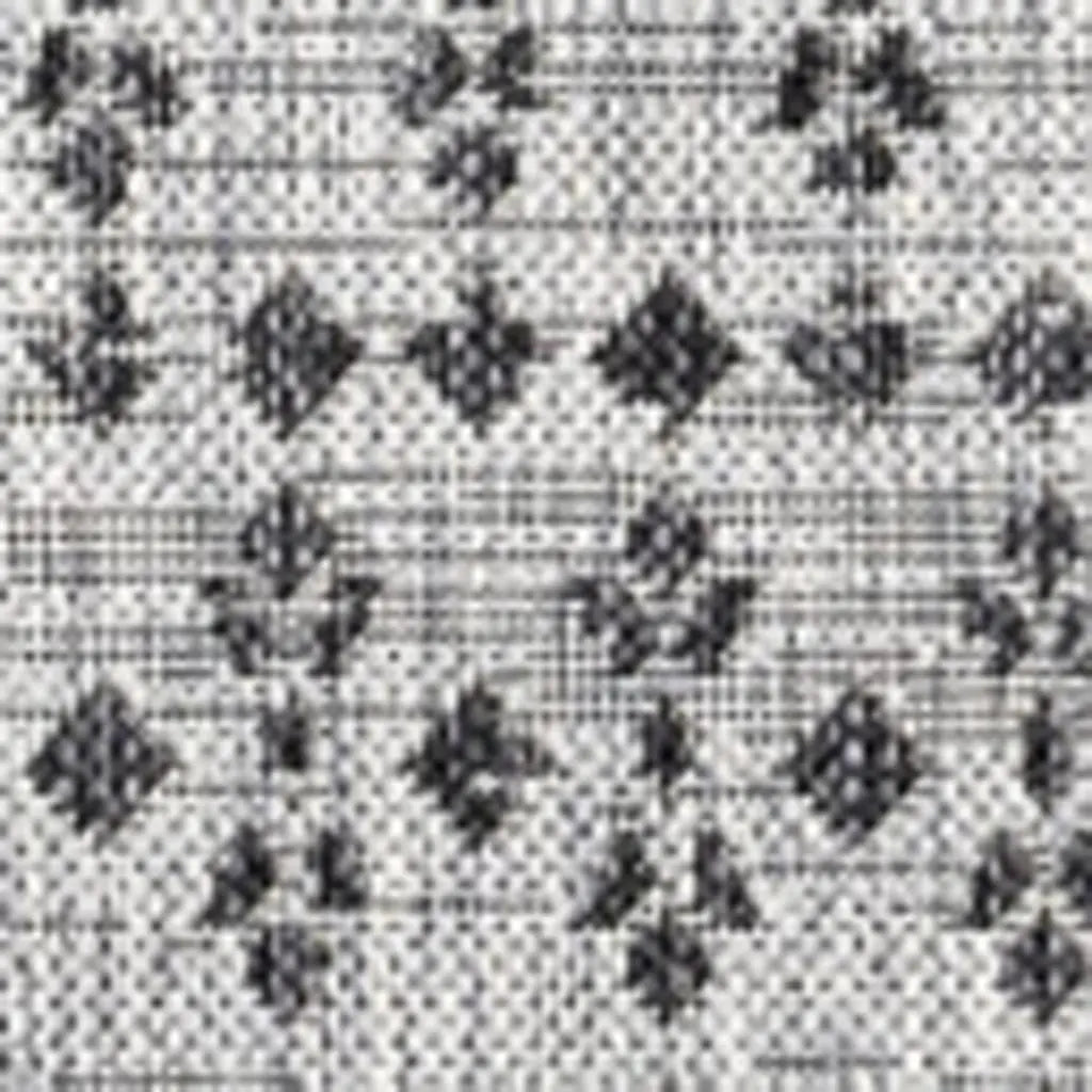 9' Light Gray And Black Square Trellis Indoor Outdoor Area Rug - GreatEagleInc