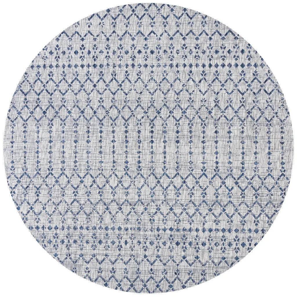 9' Light Gray And Navy Blue Round Trellis Indoor Outdoor Area Rug Homeroots Outdoor