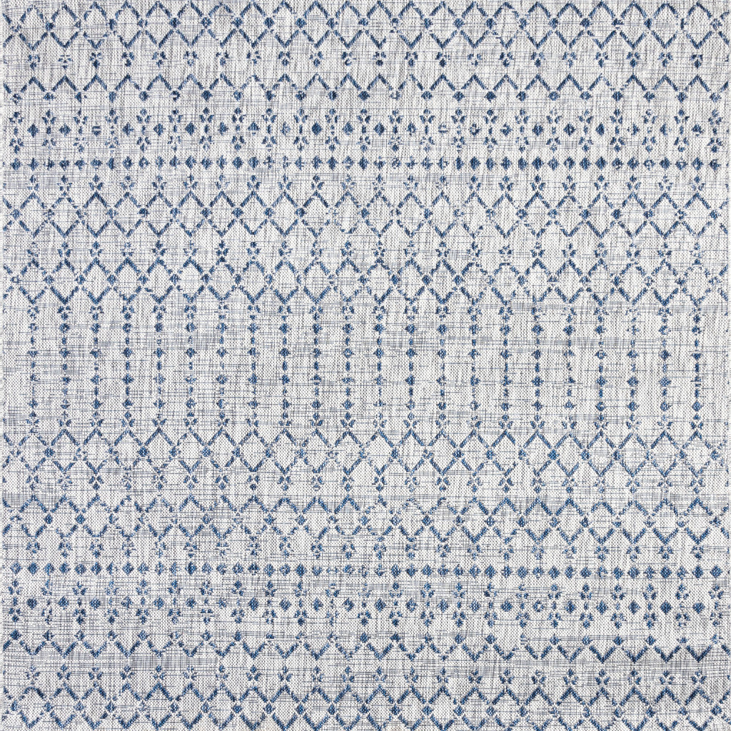 9' Light Gray And Navy Blue Square Trellis Indoor Outdoor Area Rug - GreatEagleInc