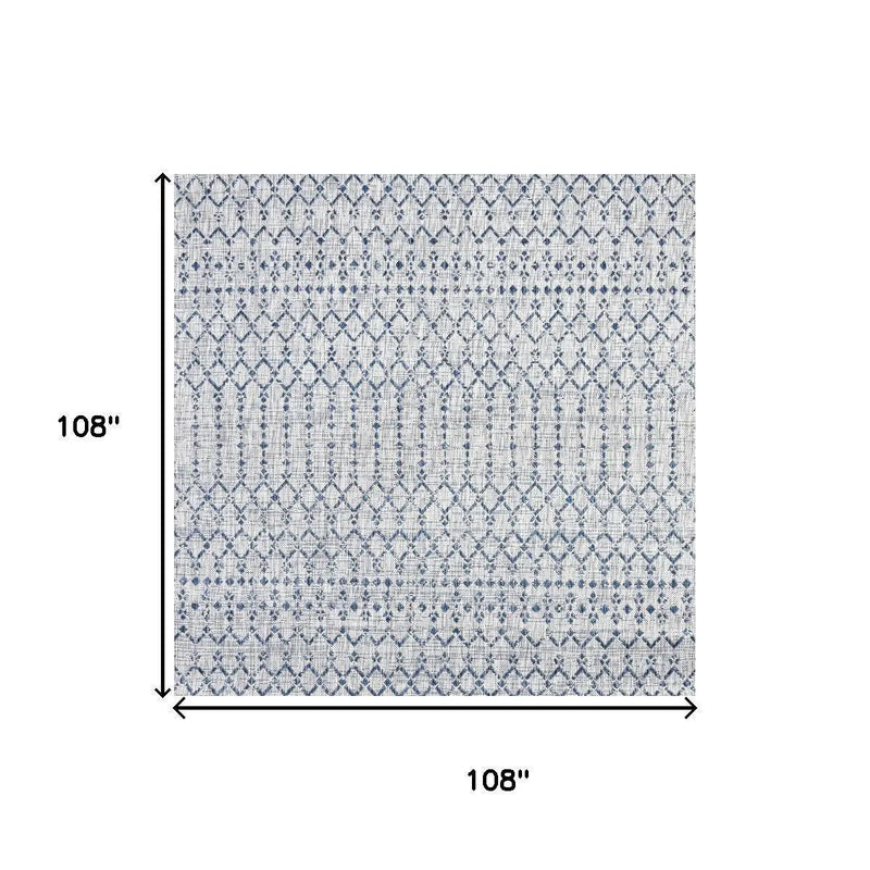 9' Light Gray And Navy Blue Square Trellis Indoor Outdoor Area Rug Homeroots Outdoor