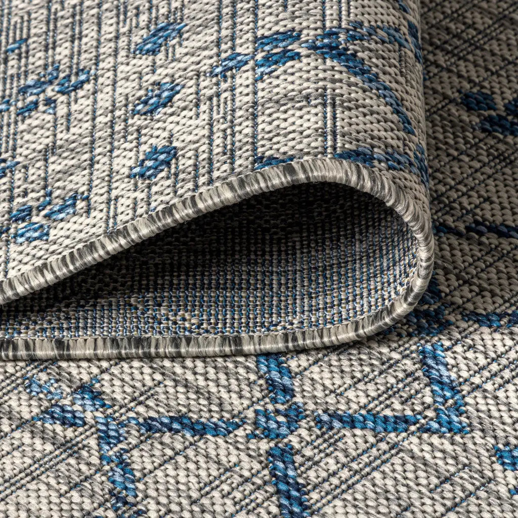 9' Light Gray And Navy Blue Square Trellis Indoor Outdoor Area Rug Homeroots Outdoor