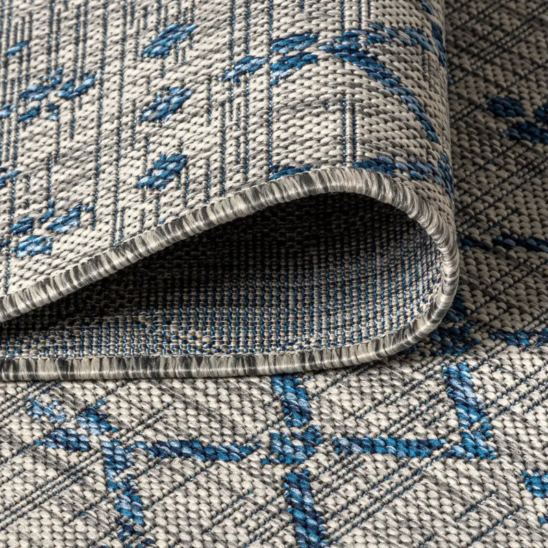 9' Light Gray And Navy Blue Square Trellis Indoor Outdoor Area Rug Homeroots Outdoor
