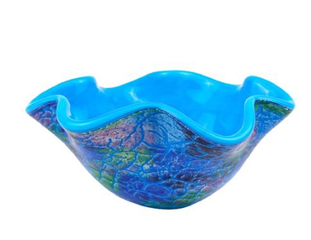 9" Modern Blue And Green Glass Centerpiece Bowl Homeroots Kitchen & Dining