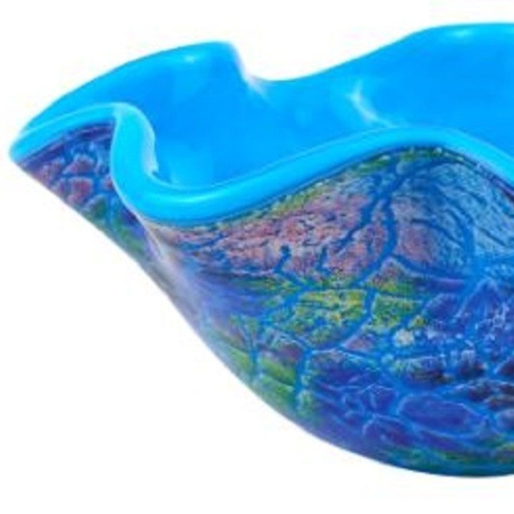 9" Modern Blue And Green Glass Centerpiece Bowl Homeroots Kitchen & Dining