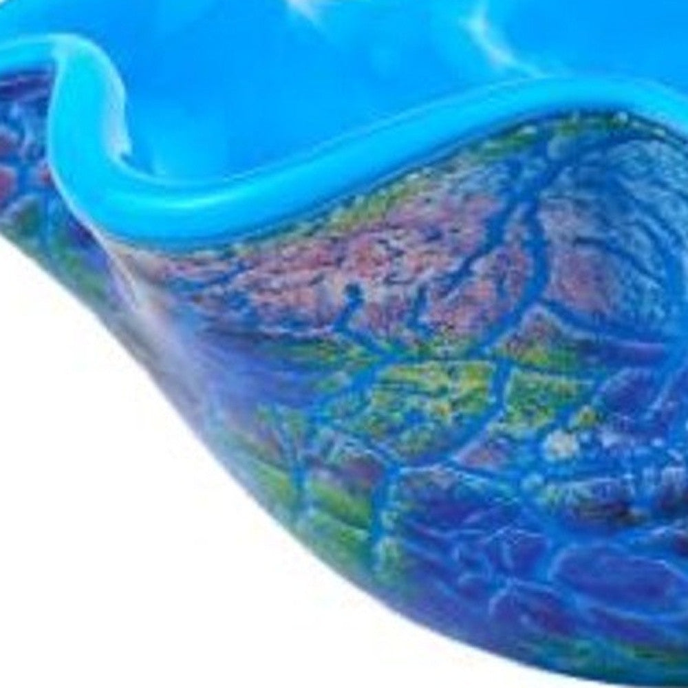 9" Modern Blue And Green Glass Centerpiece Bowl Homeroots Kitchen & Dining