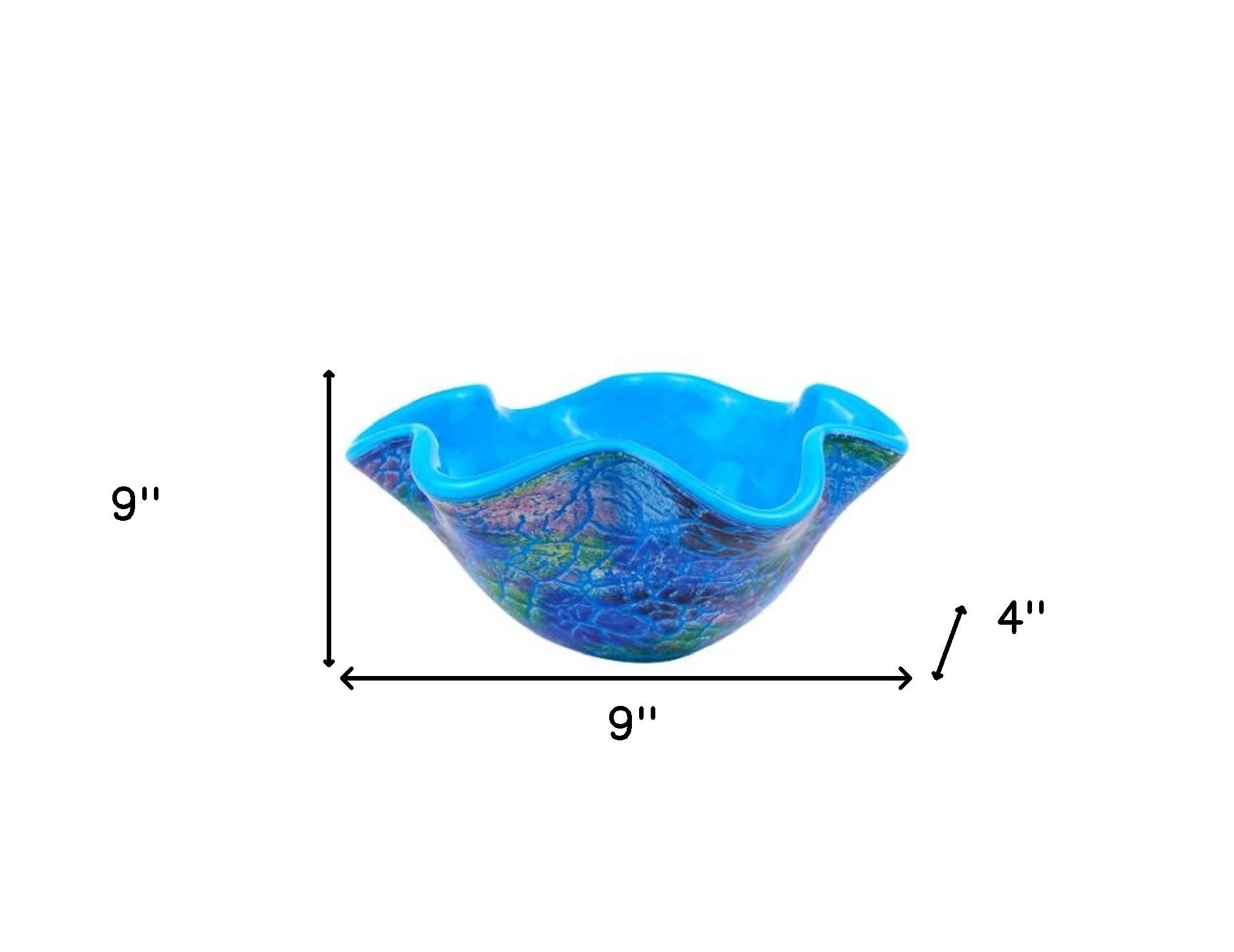 9" Modern Blue And Green Glass Centerpiece Bowl Homeroots Kitchen & Dining