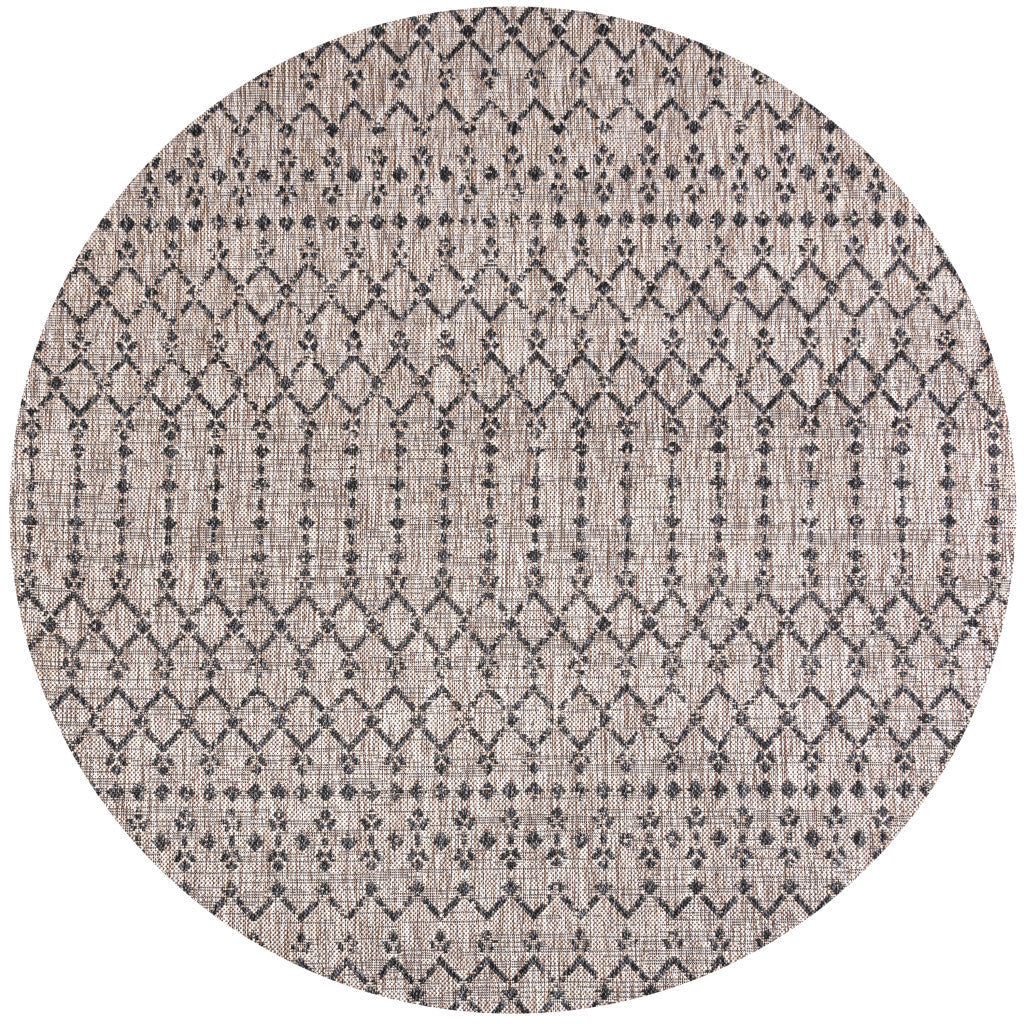 9' Natural And Black Round Trellis Indoor Outdoor Area Rug - GreatEagleInc