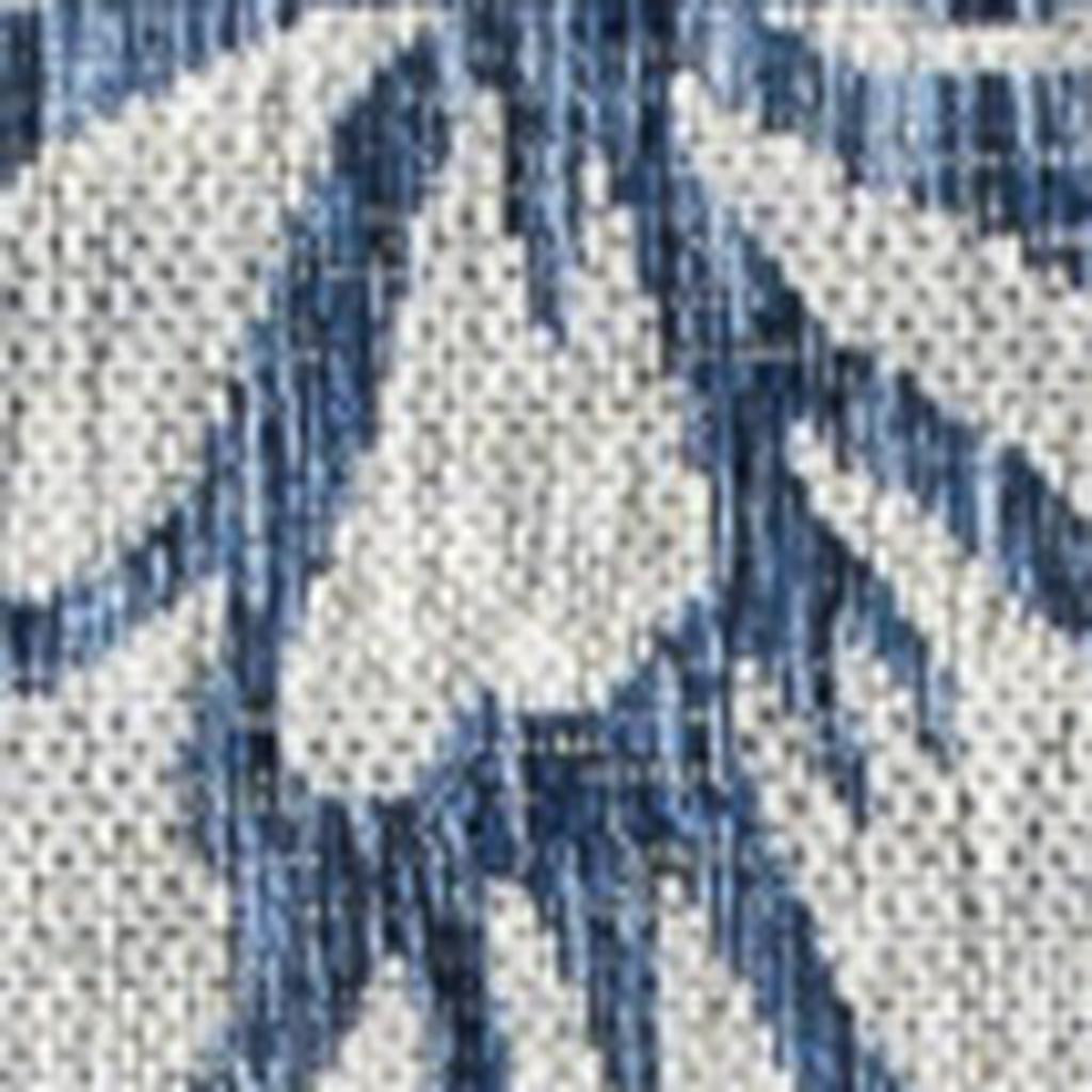 9' Navy Blue And Aqua Square Floral Indoor Outdoor Area Rug - GreatEagleInc