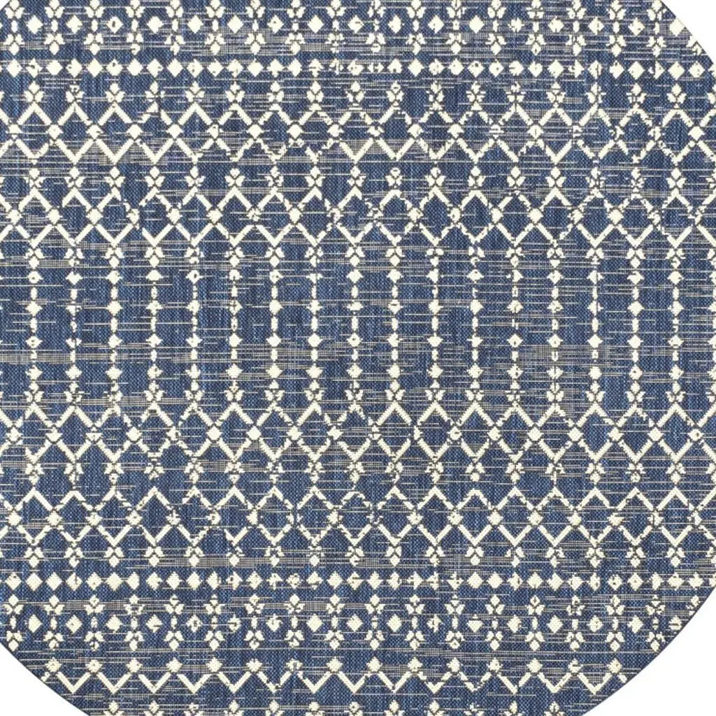 9' Navy Blue And Beige Round Trellis Indoor Outdoor Area Rug Homeroots Outdoor