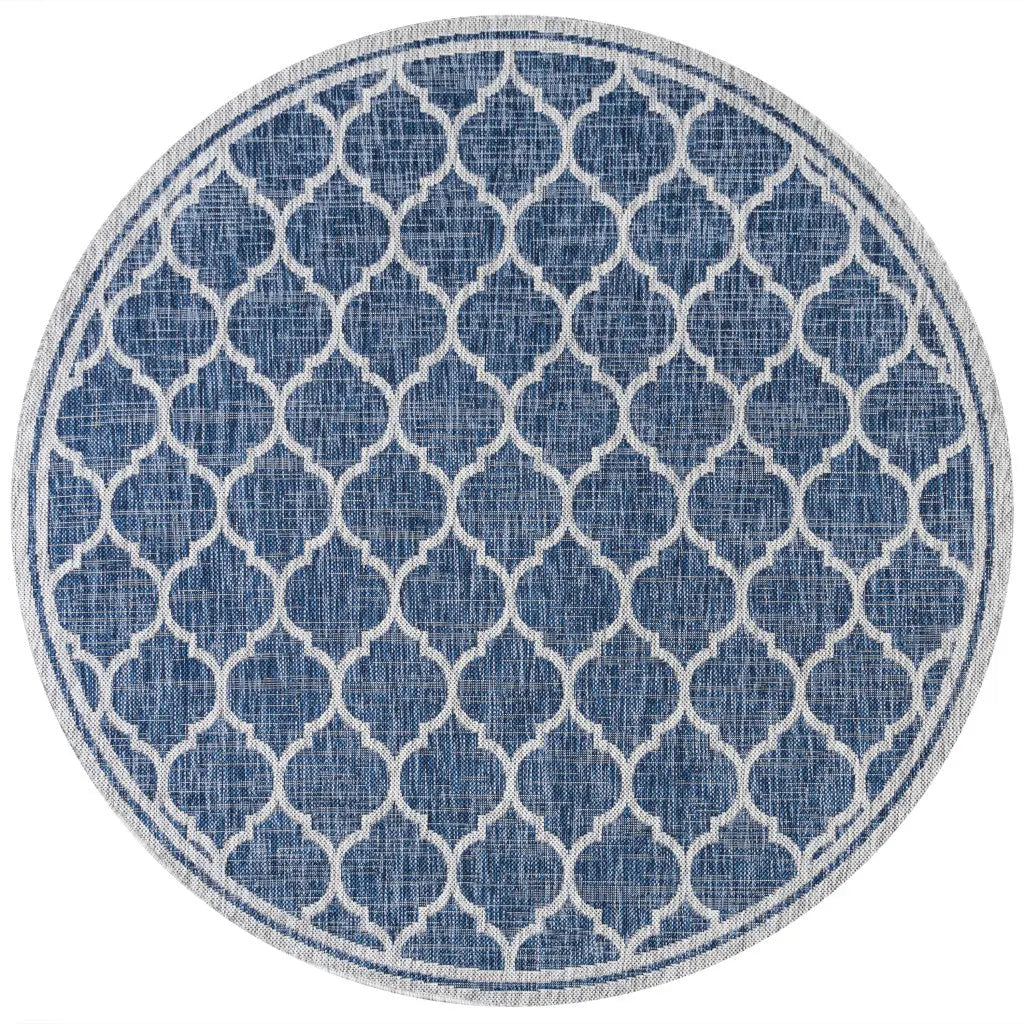 9' Navy Blue And Gray Round Geometric Indoor Outdoor Area Rug Homeroots Outdoor