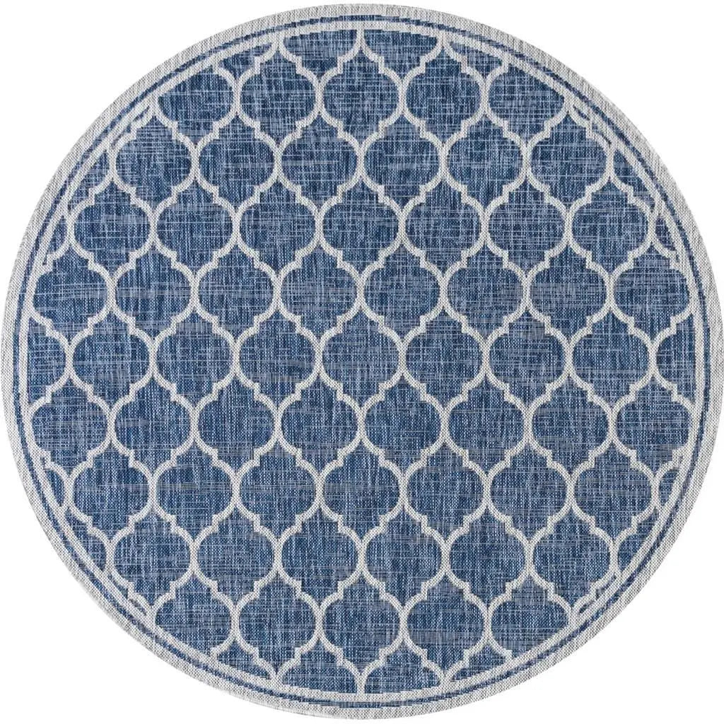 9' Navy Blue And Gray Round Geometric Indoor Outdoor Area Rug Homeroots Outdoor