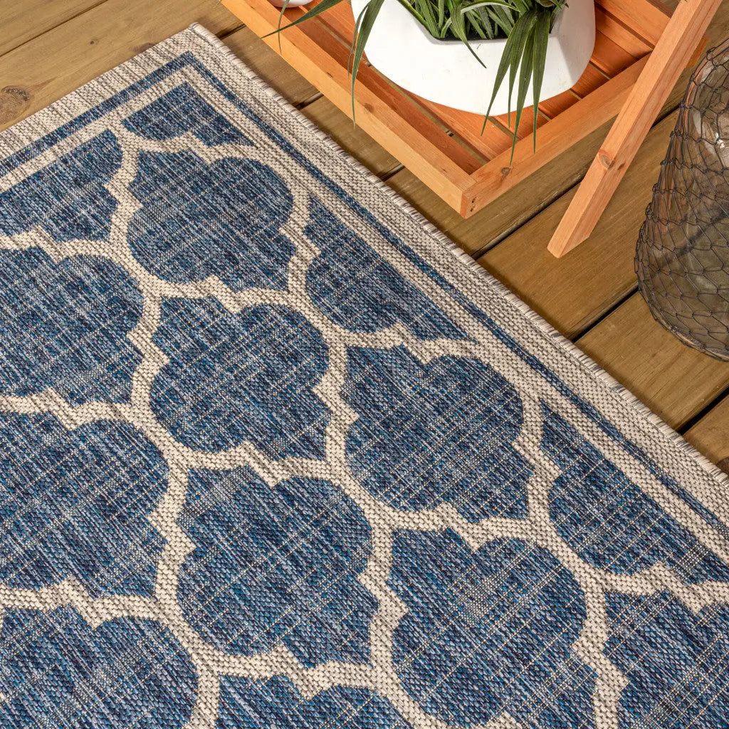 9' Navy Blue And Gray Round Geometric Indoor Outdoor Area Rug Homeroots Outdoor