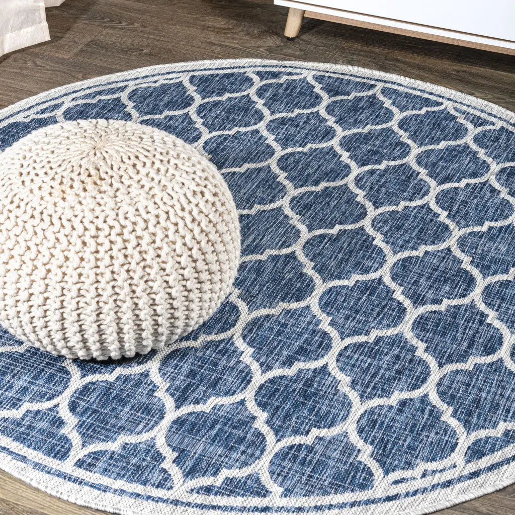9' Navy Blue And Gray Round Geometric Indoor Outdoor Area Rug Homeroots Outdoor