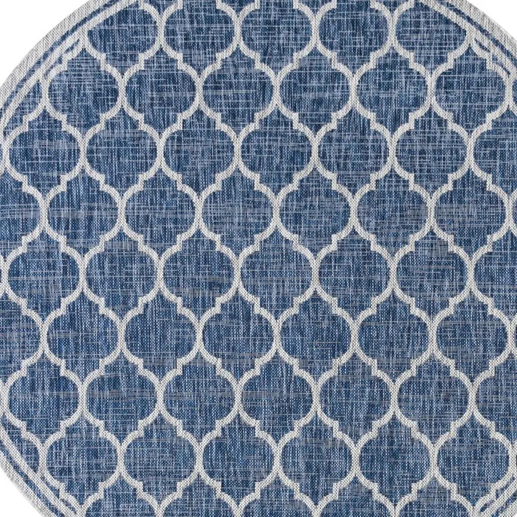 9' Navy Blue And Gray Round Geometric Indoor Outdoor Area Rug Homeroots Outdoor