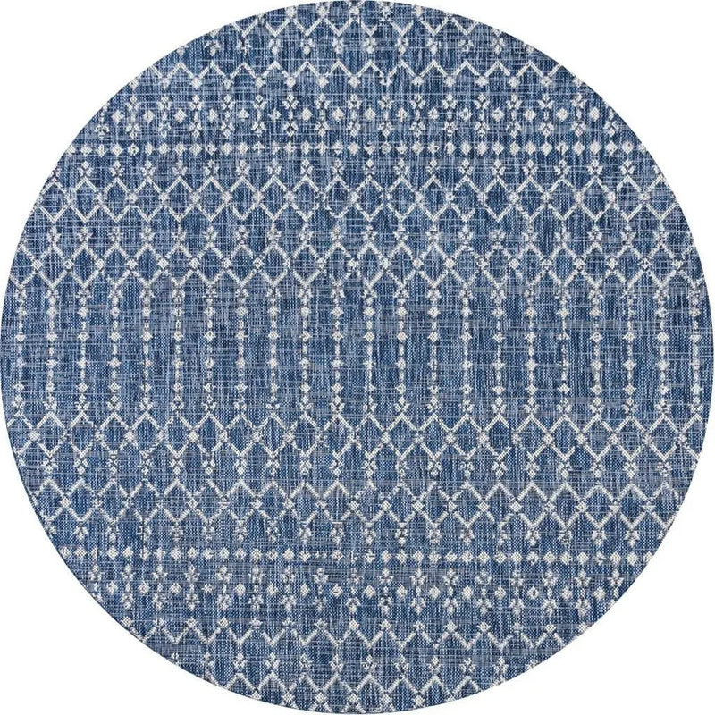 9' Navy Blue And Light Gray Round Trellis Indoor Outdoor Area Rug - GreatEagleInc