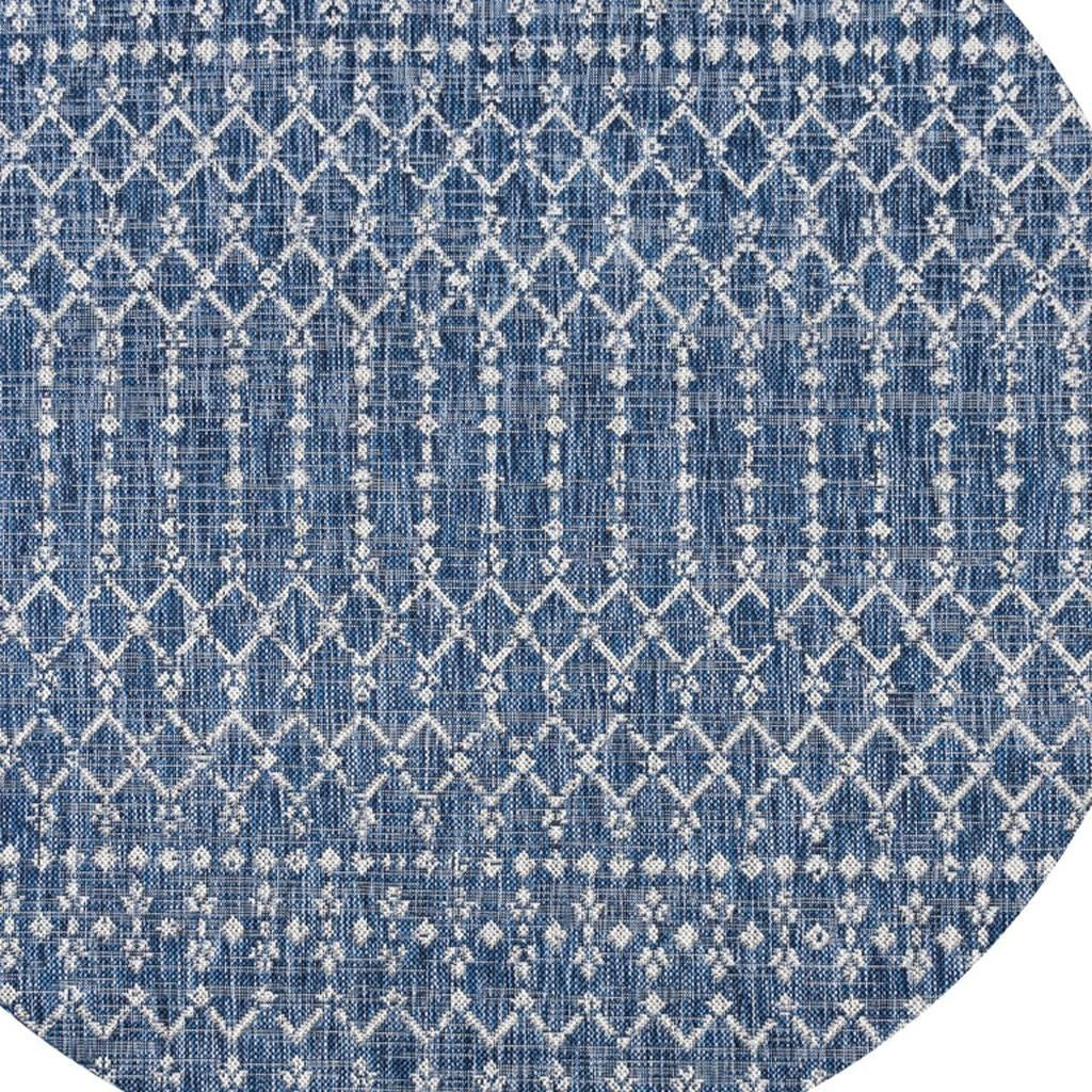 9' Navy Blue And Light Gray Round Trellis Indoor Outdoor Area Rug - GreatEagleInc