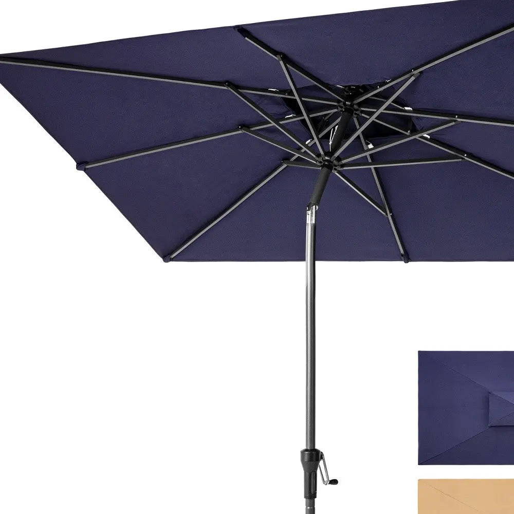 9' Navy Blue Polyester Rectangular Tilt Market Patio Umbrella Homeroots Outdoor