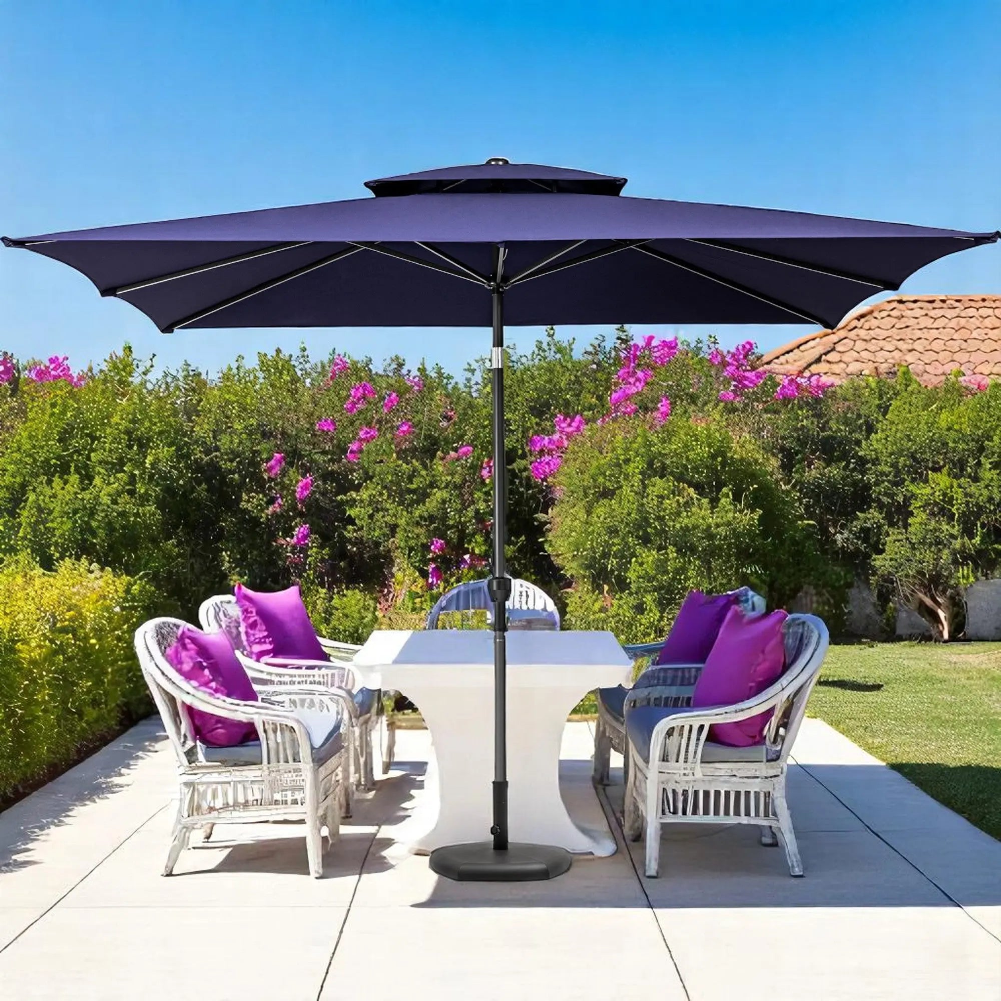 9' Navy Blue Polyester Rectangular Tilt Market Patio Umbrella Homeroots Outdoor