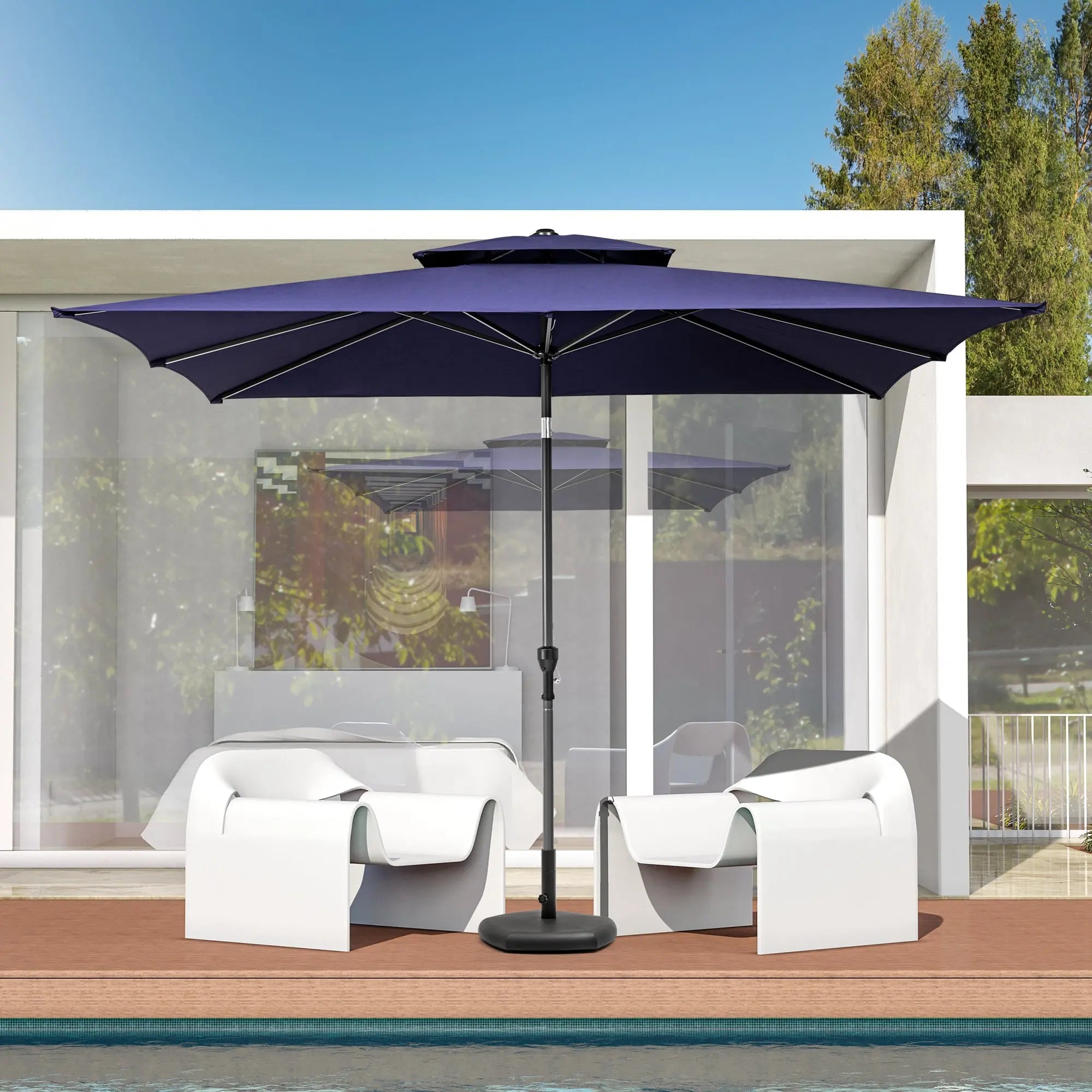 9' Navy Blue Polyester Rectangular Tilt Market Patio Umbrella Homeroots Outdoor