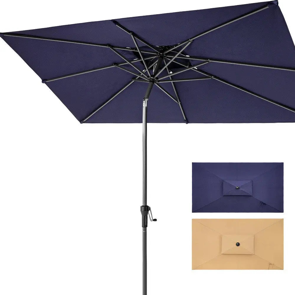 9' Navy Blue Polyester Rectangular Tilt Market Patio Umbrella Homeroots Outdoor