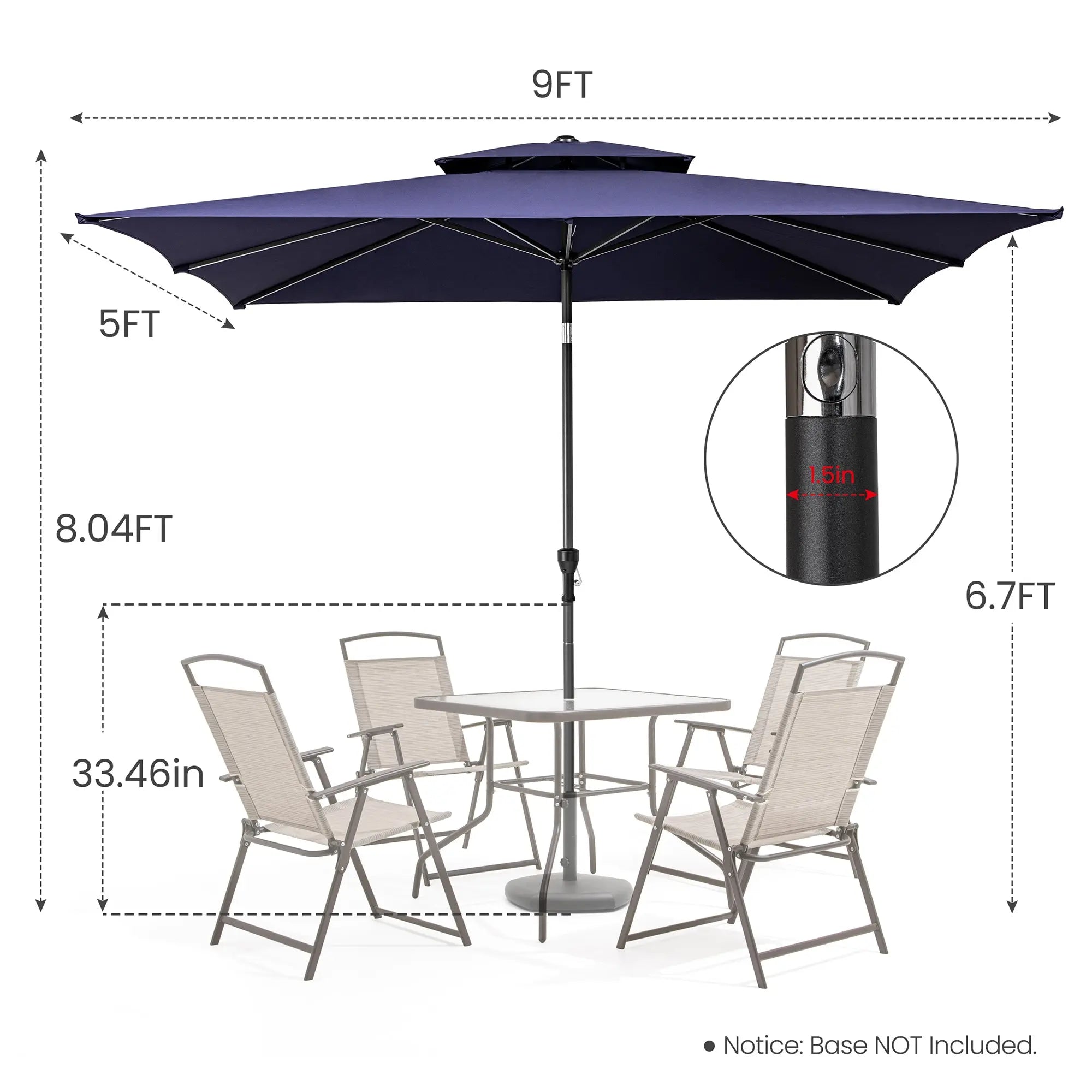 9' Navy Blue Polyester Rectangular Tilt Market Patio Umbrella Homeroots Outdoor