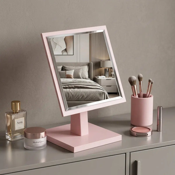 9" Pink Wood Square Freestanding Framed Makeup Shaving Tabletop Mirror Homeroots Bed & Bath