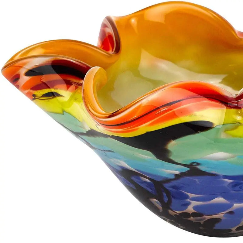 9" Rainbow Multi Art Glass Wavy Centerpiece Bowl Homeroots Kitchen & Dining