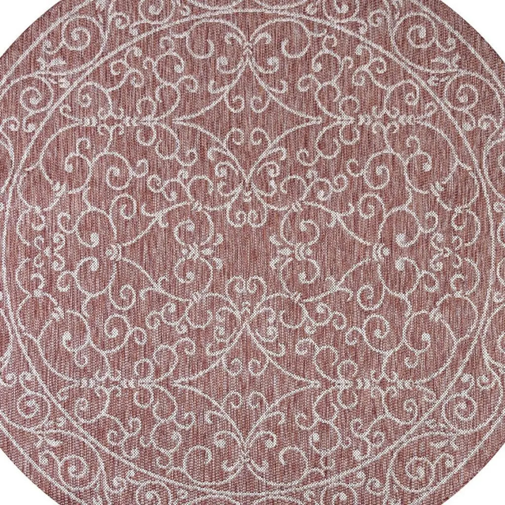 9' Red And Beige Round Medallion Indoor Outdoor Area Rug Homeroots Outdoor