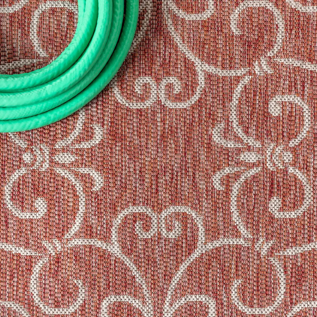 9' Red And Beige Round Medallion Indoor Outdoor Area Rug Homeroots Outdoor
