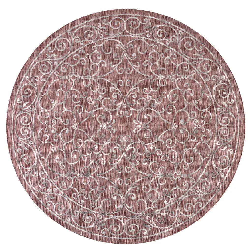9' Red And Beige Round Medallion Indoor Outdoor Area Rug Homeroots Outdoor