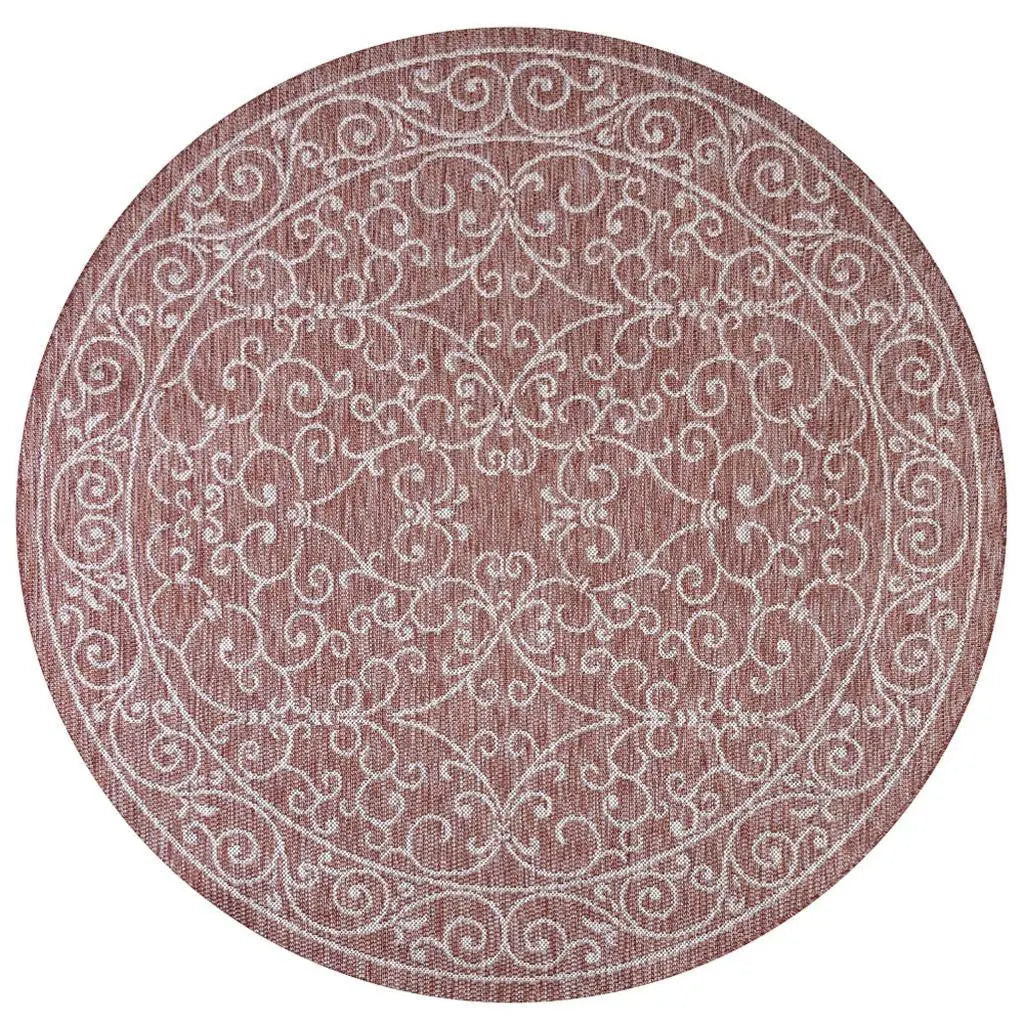 9' Red And Beige Round Medallion Indoor Outdoor Area Rug Homeroots Outdoor