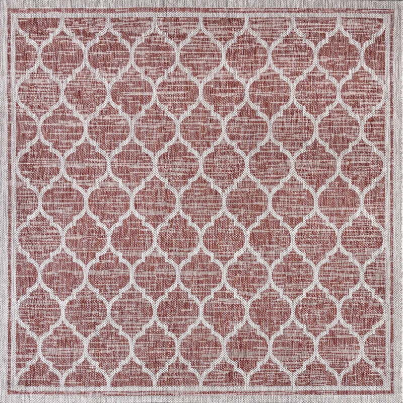 9' Red And Beige Square Geometric Indoor Outdoor Area Rug Homeroots Outdoor