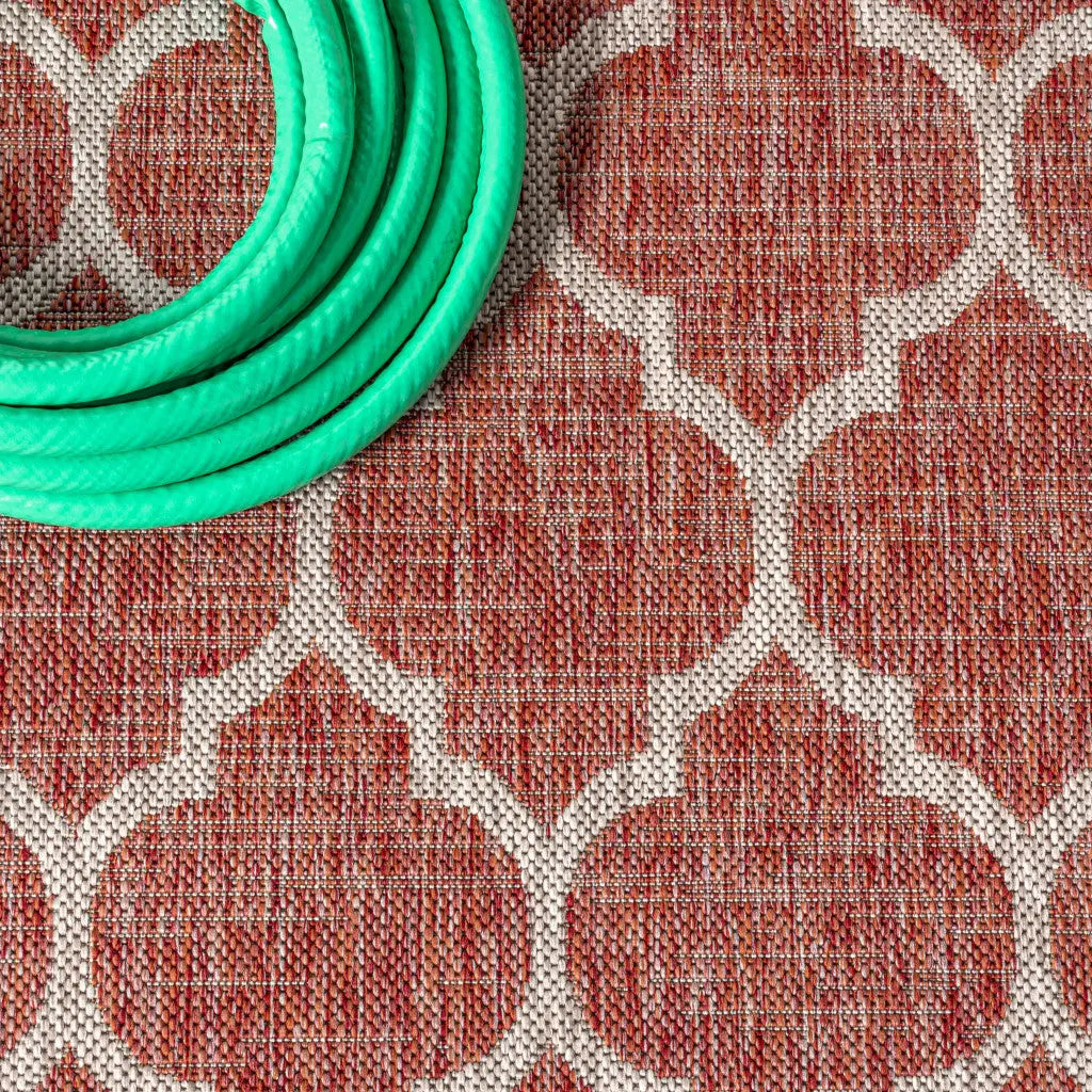 9' Red And Beige Square Geometric Indoor Outdoor Area Rug Homeroots Outdoor