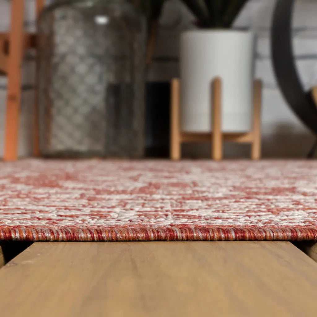 9' Red And Taupe Round Medallion Indoor Outdoor Area Rug Homeroots Outdoor