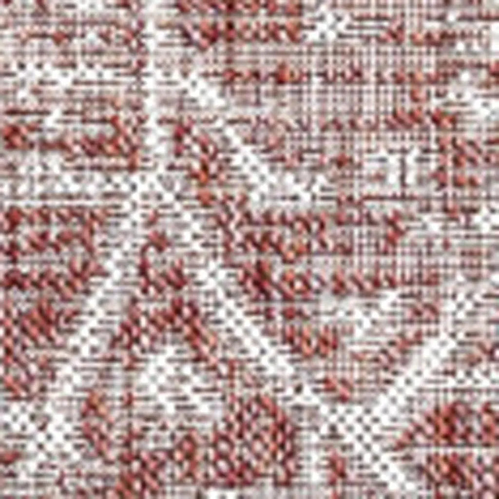 9' Red And Taupe Square Medallion Indoor Outdoor Area Rug Homeroots Outdoor