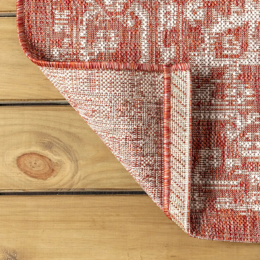 9' Red And Taupe Square Medallion Indoor Outdoor Area Rug Homeroots Outdoor