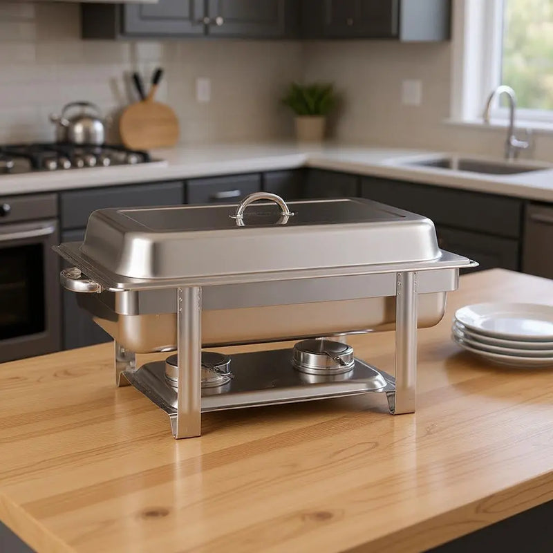 9" Silver Stainless Steel Chafing Dish With Stand Homeroots Kitchen & Dining