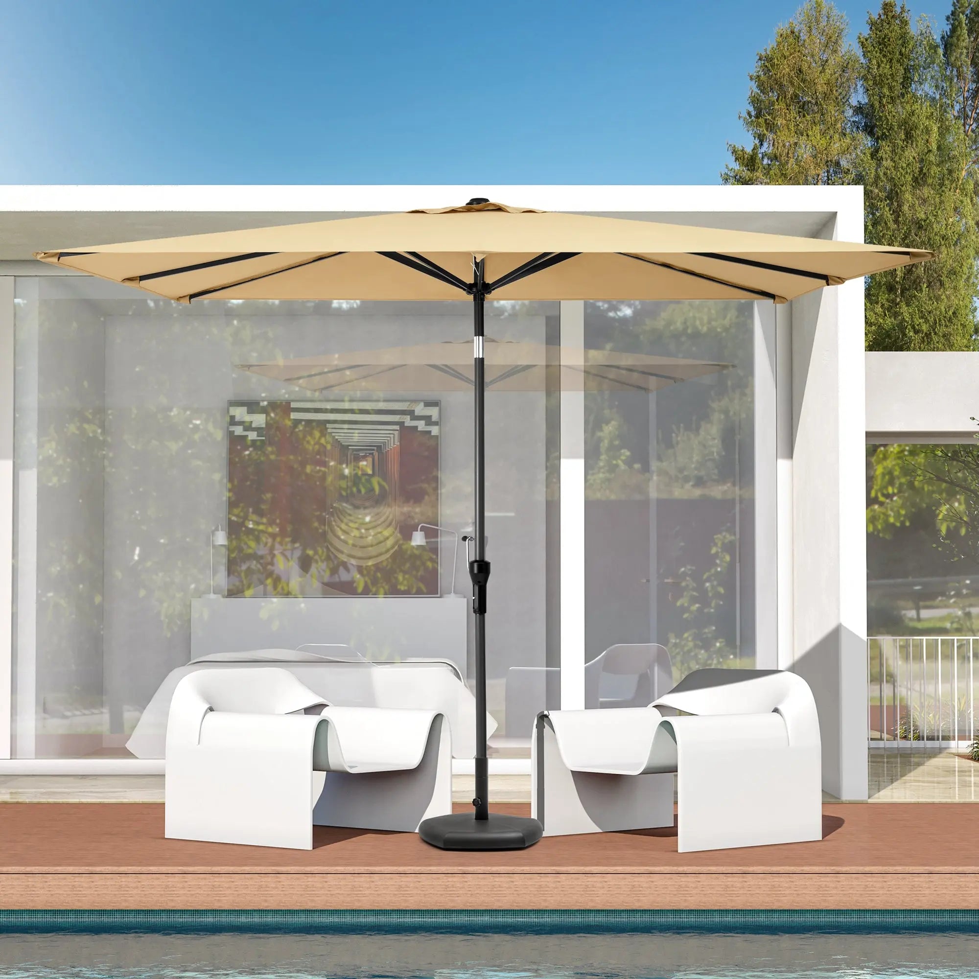 9' Tan Polyester Rectangular Tilt Market Patio Umbrella Homeroots Outdoor