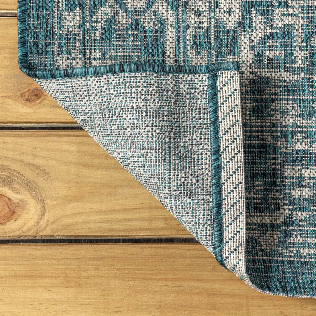 9' Teal Blue And Gray Round Medallion Indoor Outdoor Area Rug Homeroots Outdoor