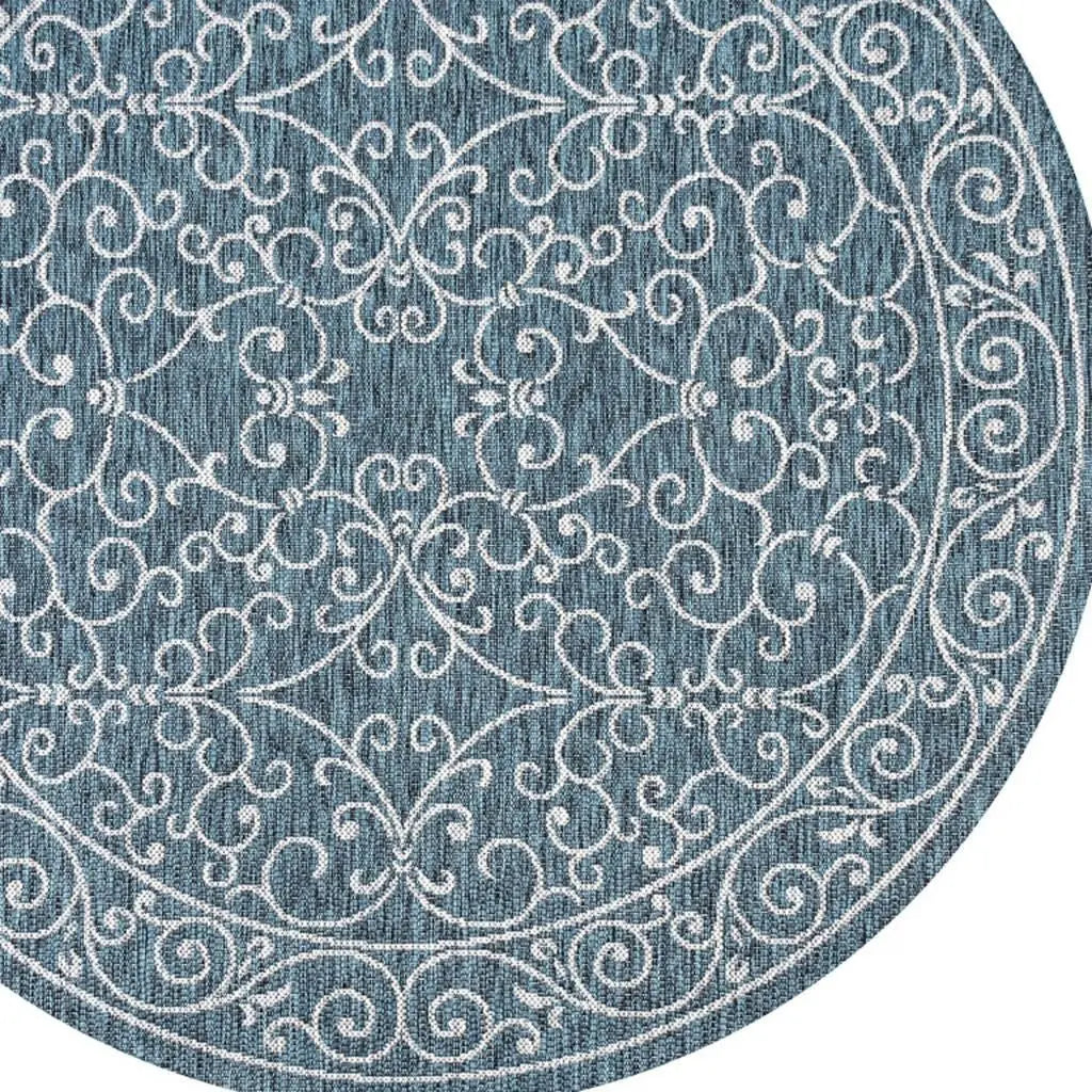 9' Teal Blue And Gray Round Medallion Indoor Outdoor Area Rug Homeroots Outdoor