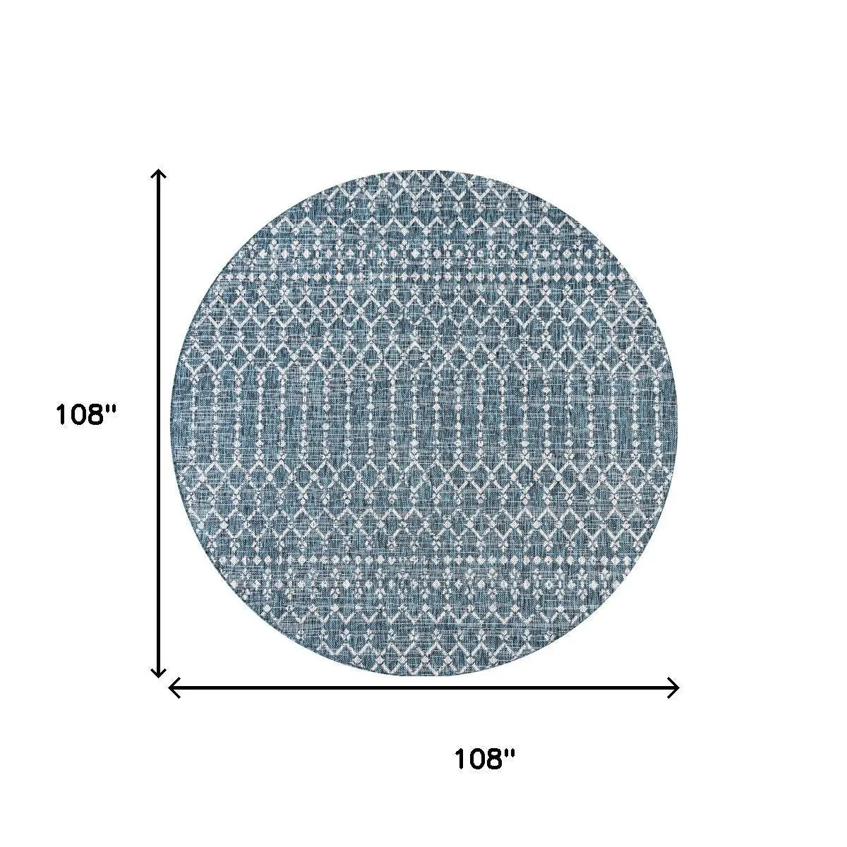 9' Teal Blue And Gray Round Trellis Indoor Outdoor Area Rug Homeroots Outdoor