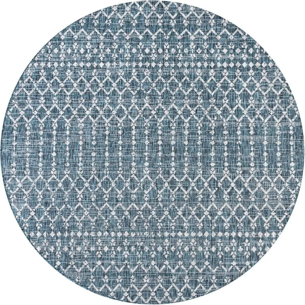 9' Teal Blue And Gray Round Trellis Indoor Outdoor Area Rug Homeroots Outdoor