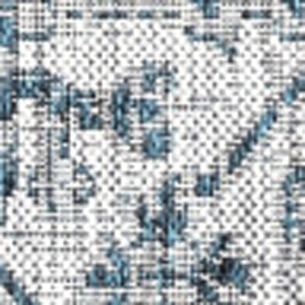 9' Teal Blue And Gray Square Medallion Indoor Outdoor Area Rug Homeroots Outdoor