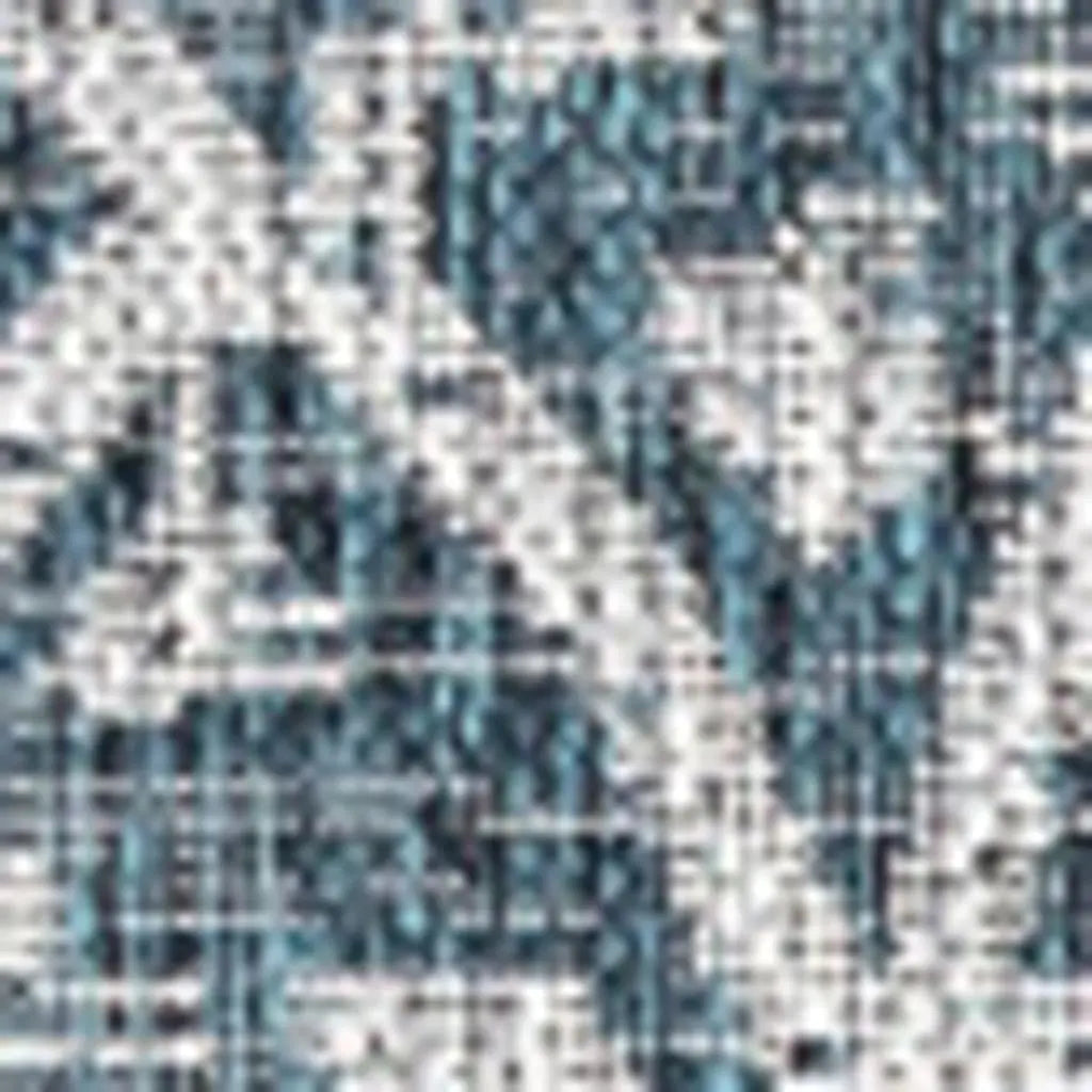 9' Teal Blue And Gray Square Medallion Indoor Outdoor Area Rug Homeroots Outdoor
