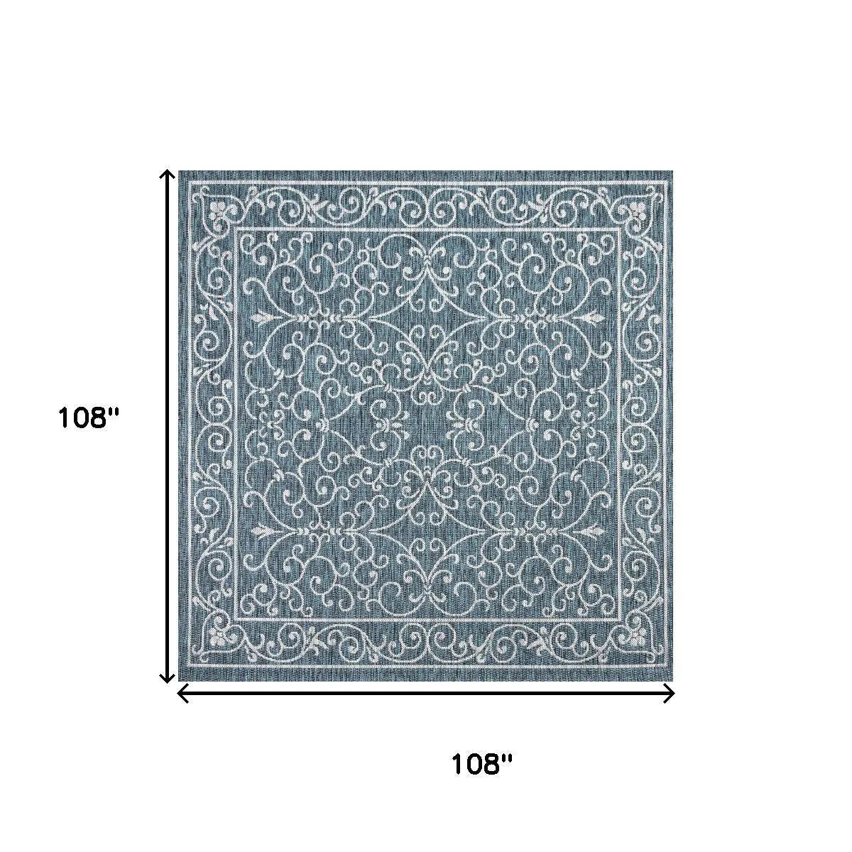 9' Teal Blue And Gray Square Medallion Indoor Outdoor Area Rug Homeroots Outdoor