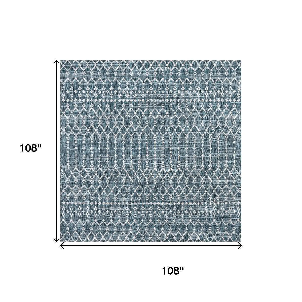 9' Teal Blue And Gray Square Trellis Indoor Outdoor Area Rug Homeroots Outdoor