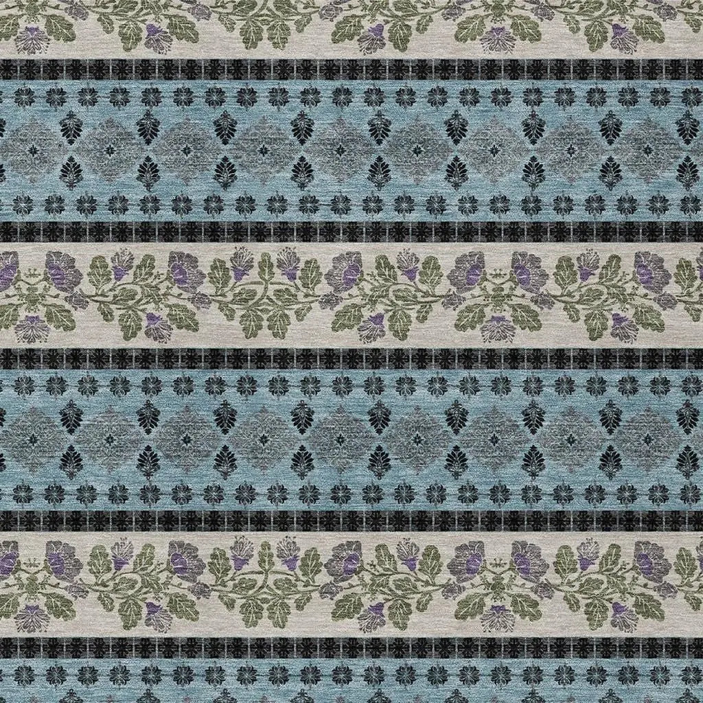 9' X 12' Aqua And Charcoal Striped Washable Indoor Outdoor Area Rug Homeroots Outdoor